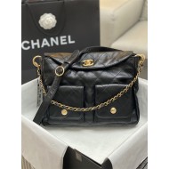 Chanel Large Hobo handbag As4668 Shiny calfskin & gold-tone metal Black High