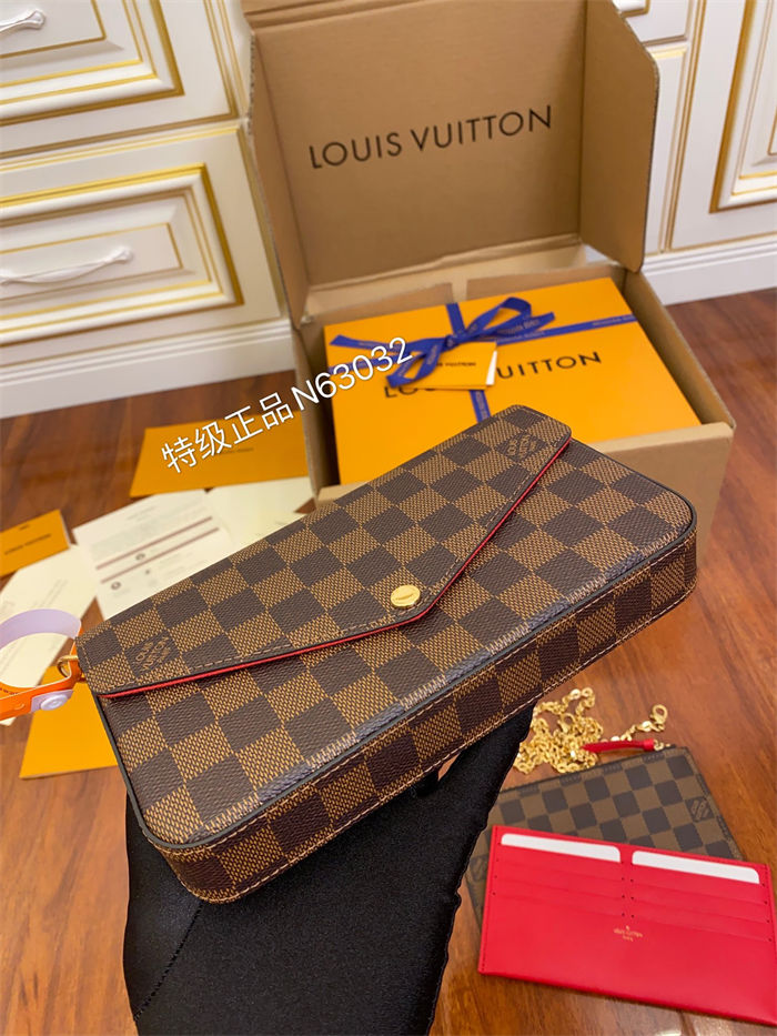 Louis Vuitton Felicie Pochette Chain Wallet Damier Ebene Canvas N63032 Top