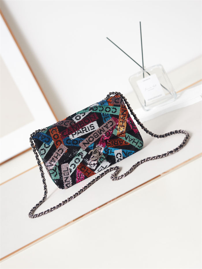 SMALL FLAP BAG AS4418 Sequins & Ruthenium-Finish Metal Multicolor A