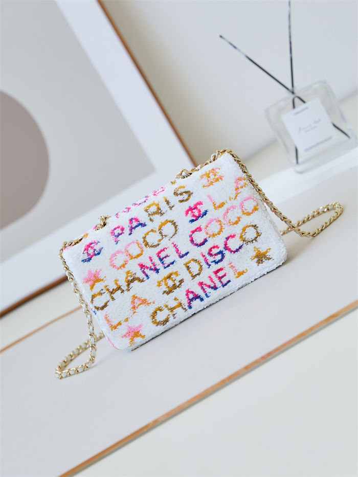 EVENING BAG AS4561 Sequins & Gold-Tone Metal Coco White A