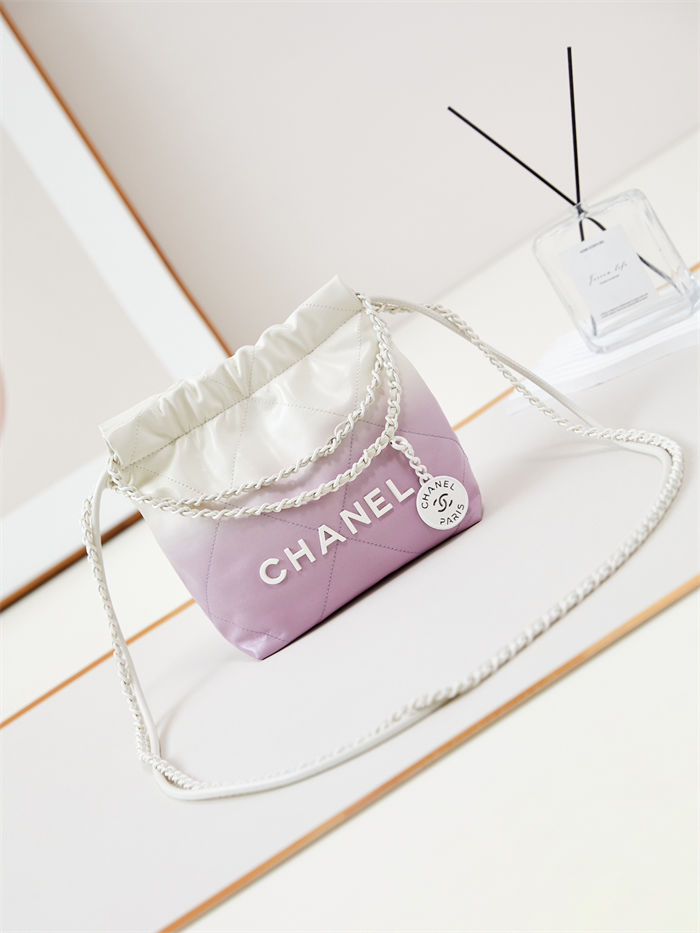 Chanel 22 MINI HANDBAG Patent Gradient Calfskin & Lacquered Metal Purple AS3980 High