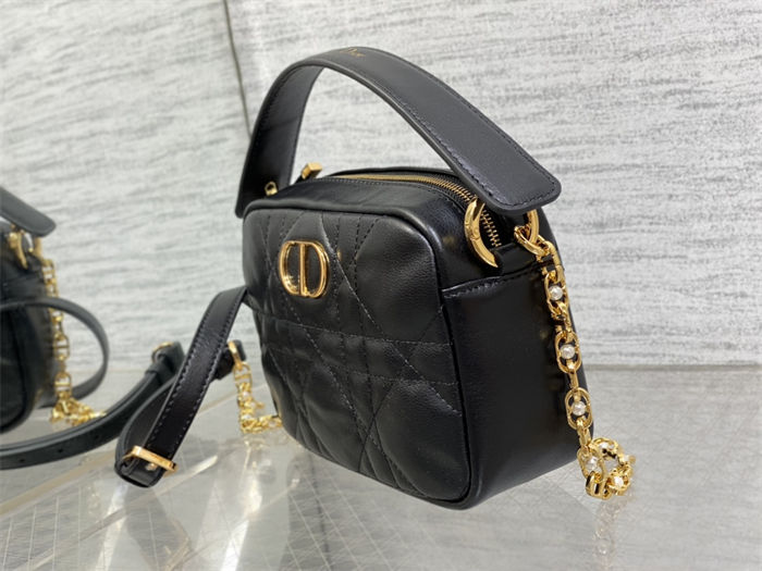 Small Dior Caro Top Handle Camera Bag Macrocannage Calfskin Black High