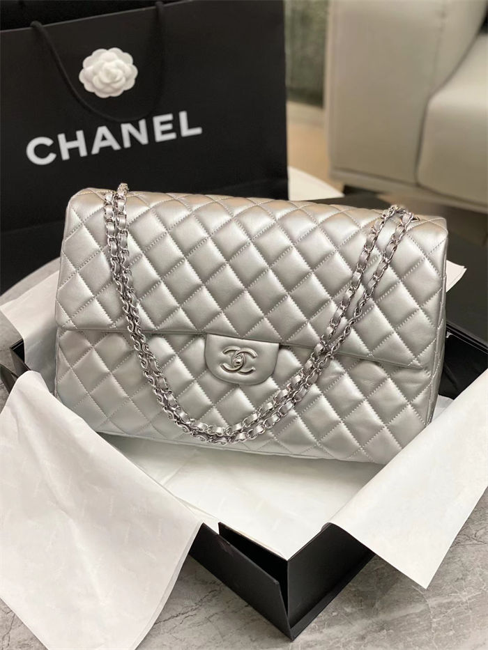 Chanel XXL Small Bag Metallic Lambskin Silver High