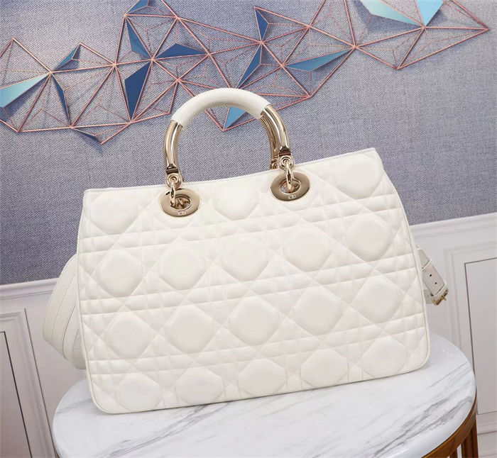 LADY 95.22 LARGE BAG Cannage Calfskin White High