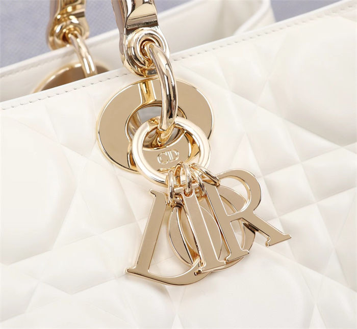 LADY 95.22 LARGE BAG Cannage Calfskin White High