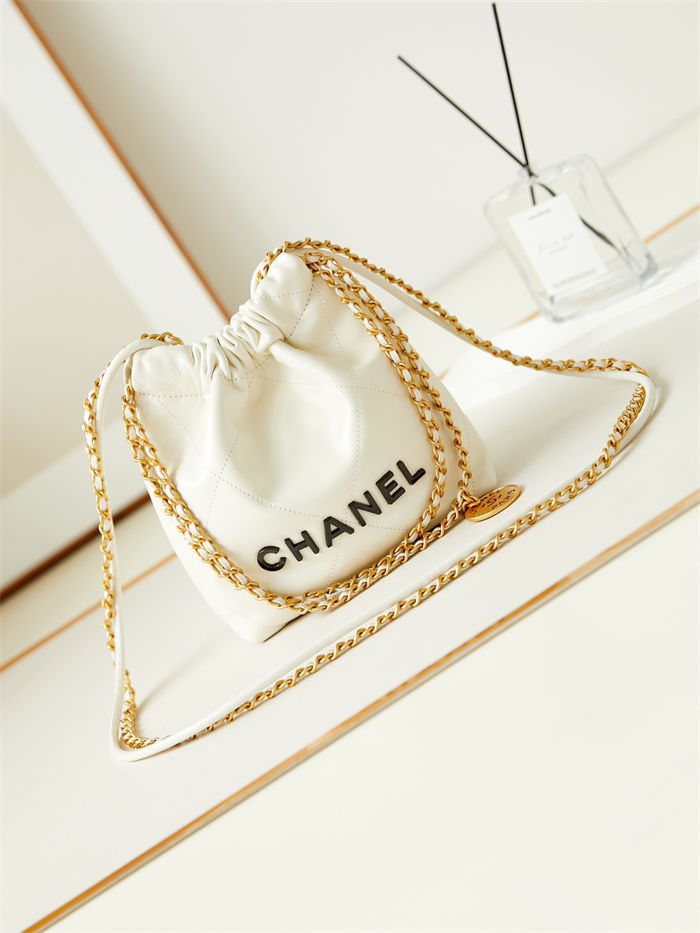 Chanel 22 MINI HANDBAG Shiny Calfskin White & Gold-Tone Metal AS3980 High