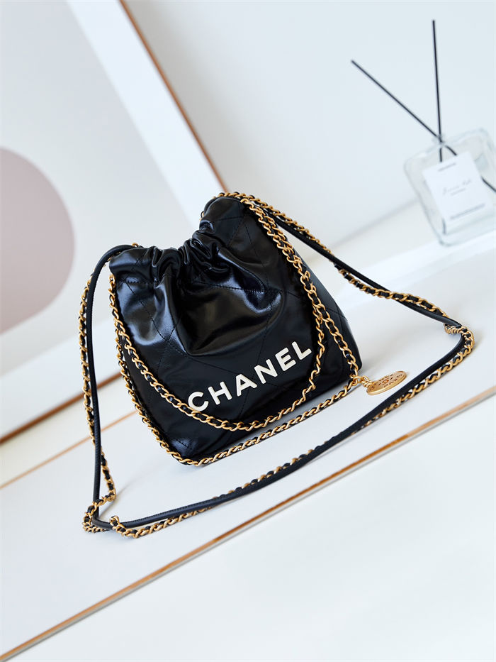 Chanel 22 MINI HANDBAG Shiny Calfskin Black & Gold-Tone Metal AS3980 High