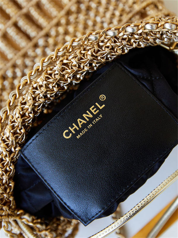 Chanel 22 MINI HANDBAG Shiny Calfskin Flower Patterns & Gold-Tone Metal AS3980 High