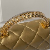 Chanel MINI FLAP BAG WITH TOP HANDLE AS4847 Lambskin, Resin & Gold-Tone Metal Gold A