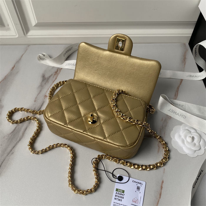 Chanel MINI FLAP BAG WITH TOP HANDLE AS4847 Lambskin, Resin & Gold-Tone Metal Gold A