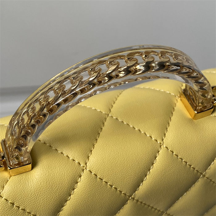 Chanel MINI FLAP BAG WITH TOP HANDLE AS4847 Lambskin, Resin & Gold-Tone Metal Yellow A