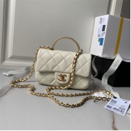 Chanel MINI FLAP BAG WITH TOP HANDLE AS4847 Lambskin, Resin & Gold-Tone Metal White A