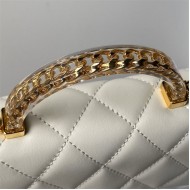 Chanel MINI FLAP BAG WITH TOP HANDLE AS4847 Lambskin, Resin & Gold-Tone Metal White A