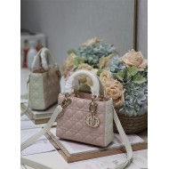 Two-Tone Small Lady Dior Bag Two-Tone Cannage Lambskin Latte and Powder Pink High