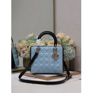 Two-Tone Medium Lady Dior Bag Two-Tone Cannage Lambskin Sky Blue and Black High