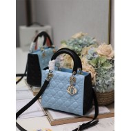 Two-Tone Medium Lady Dior Bag Two-Tone Cannage Lambskin Sky Blue and Black High