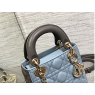 Two-Tone Mini Lady Dior Bag Two-Tone Cannage Lambskin Sky Blue and Steel Gray High