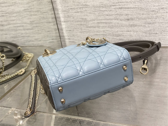 Two-Tone Mini Lady Dior Bag Two-Tone Cannage Lambskin Sky Blue and Steel Gray High