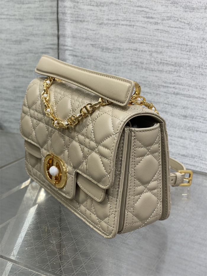 Small Dior Jolie Top Handle Bag Cannage Calfskin Beige High