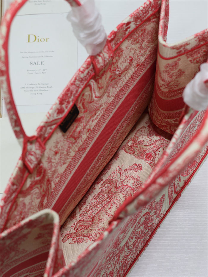 LARGE Dior BOOK TOTE Toile de Jouy Reverse Embroidery Pink High