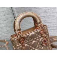 MINI LADY Dior BAG Cannage Lambskin Iridescent Metallic Rose Gold-Tone High