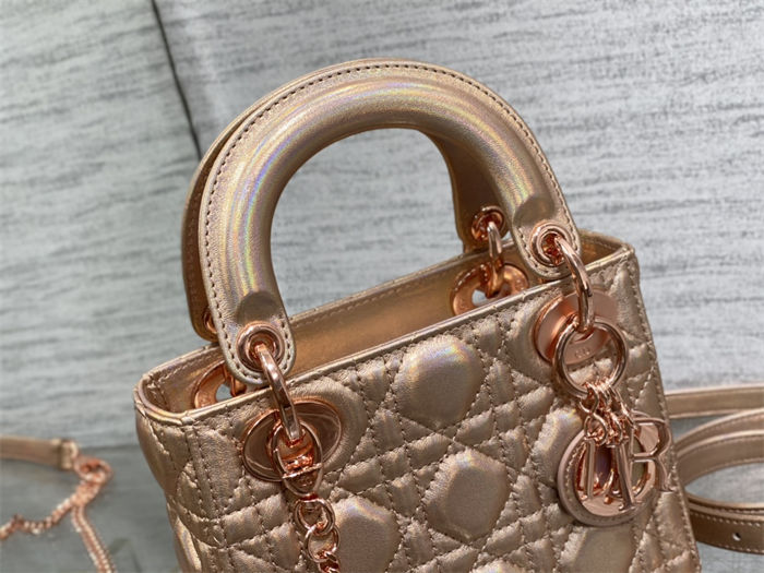 MINI LADY Dior BAG Cannage Lambskin Iridescent Metallic Rose Gold-Tone High