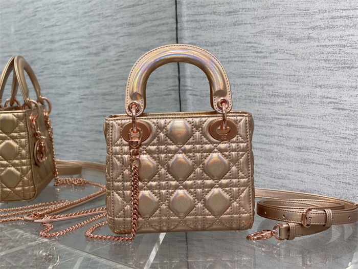 MINI LADY Dior BAG Cannage Lambskin Iridescent Metallic Rose Gold-Tone High