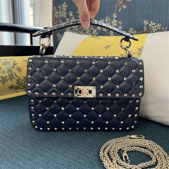 Valentino Spike Medium Bag Lambskin Navy High