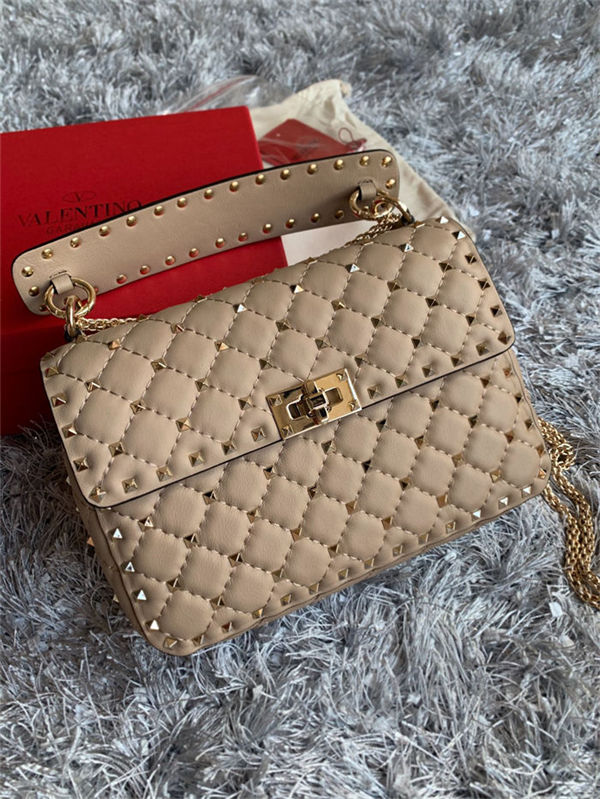 Valentino Spike Medium Bag Lambskin Beige High