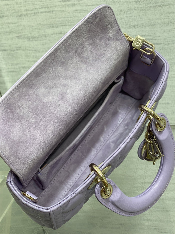 LADY D-JOY BAG SMALL Cannage Lambskin Lilac High