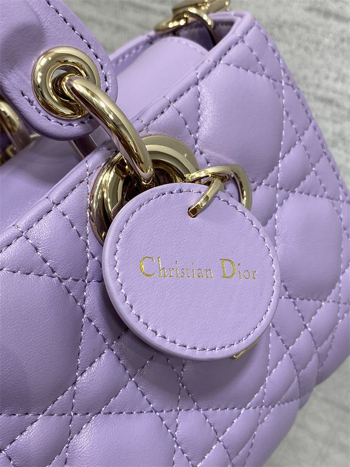 LADY D-JOY BAG SMALL Cannage Lambskin Lilac High