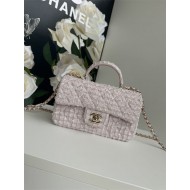 MINI FLAP BAG WITH TOP HANDLE AS2431 Cotton Tweed & Gold-Tone Metal Pink A