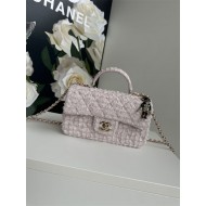 MINI FLAP BAG WITH TOP HANDLE AS2431 Cotton Tweed & Gold-Tone Metal Pink P A