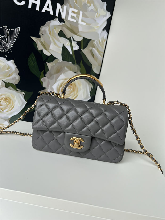 MINI FLAP BAG WITH TOP HANDLE AS2431N Lambskin & Gold-Tone Metal A