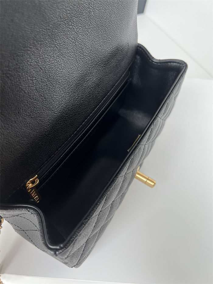 MINI FLAP BAG WITH TOP HANDLE AS2431 Grained Calfskin & Gold-Tone Metal Black P A