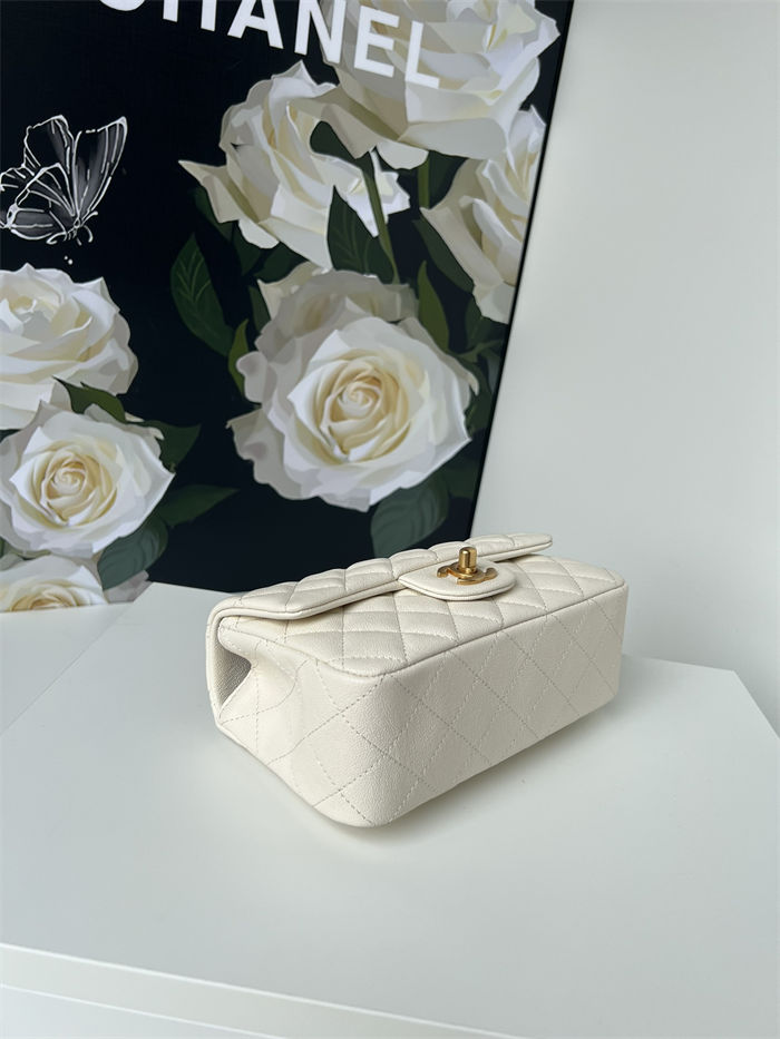 MINI FLAP BAG WITH TOP HANDLE AS2431 Grained Calfskin & Gold-Tone Metal White P A