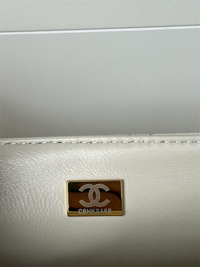 MINI FLAP BAG WITH TOP HANDLE AS2431 Grained Calfskin & Gold-Tone Metal White P A