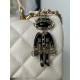 MINI FLAP BAG WITH TOP HANDLE AS2431 Grained Calfskin & Gold-Tone Metal White P A