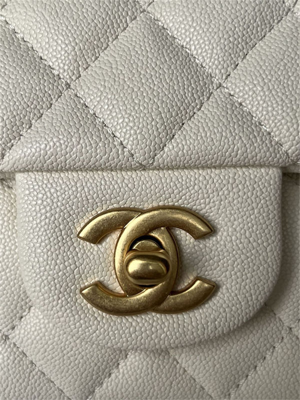 MINI FLAP BAG WITH TOP HANDLE AS2431 Grained Calfskin & Gold-Tone Metal White A