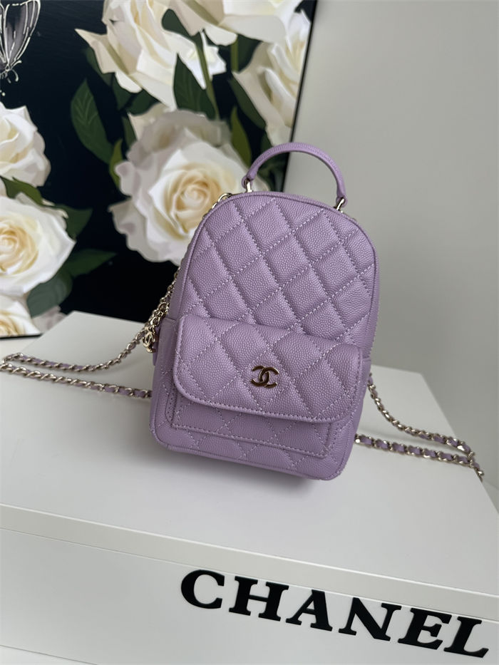 Chanel Mini Backpack Grained Calfskin Gold-Tone Metal AP3753 Purple High