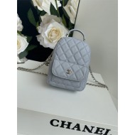 Chanel Mini Backpack Grained Calfskin Gold-Tone Metal AP3753 Grey Blue High