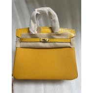 Hermes Birkin Touch 25/30cm Bag Togo and Crocodile Leather In Jaune Ambre WAX High