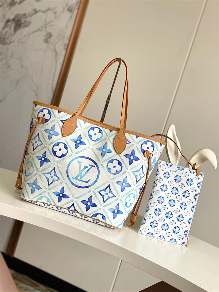 Louis Vuitton NEVERFULL MM Monogram Tiles coated canvas Lagoon Blue M11263 High