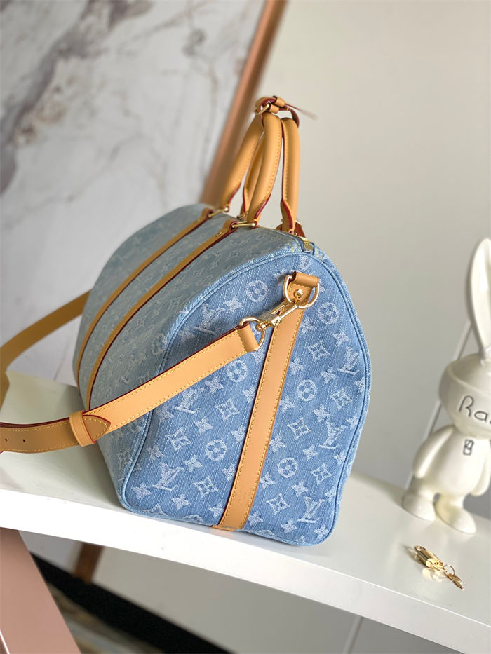 Louis Vuitton Keepall Bandoulière 45 Monogram Denim Sky Blue Denim M25334 High