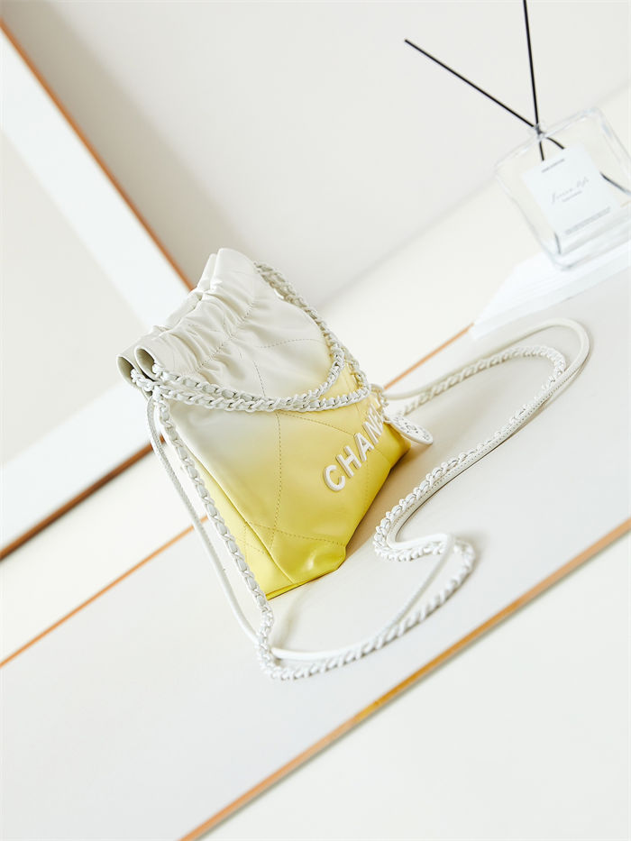 Chanel 22 MINI HANDBAG Patent Gradient Calfskin & Lacquered Metal Yellow AS3980 High