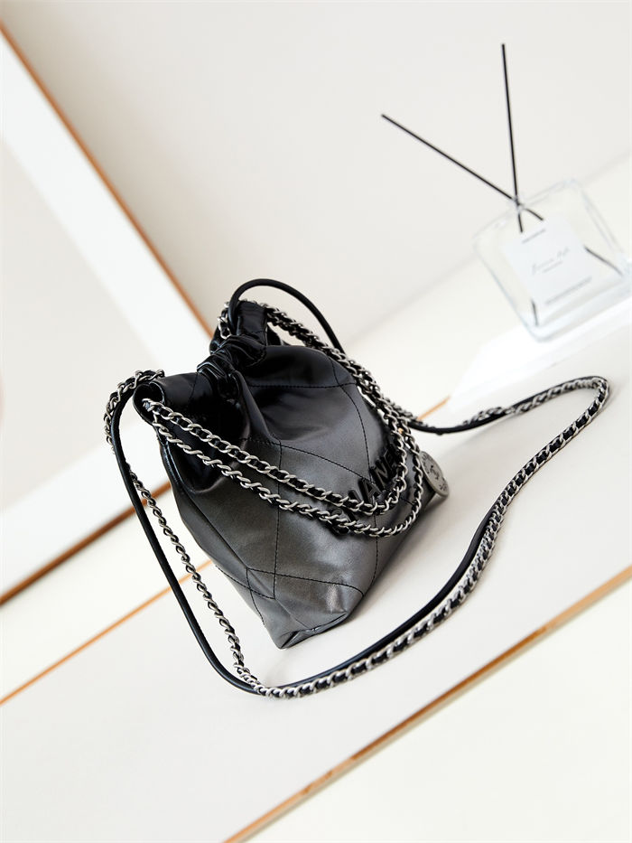 Chanel 22 MINI HANDBAG Patent Gradient Calfskin & Lacquered Metal Silver-Black AS3980 High