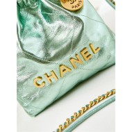 Chanel 22 MINI HANDBAG Metallic Calfskin & Gold-Tone Metal Green AS3980 High