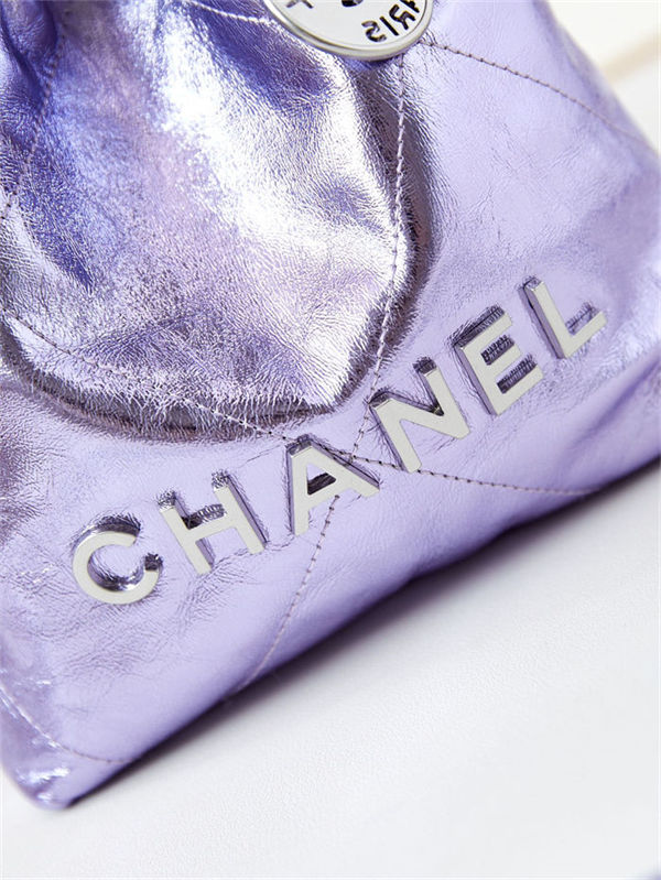 Chanel 22 MINI HANDBAG Metallic Calfskin & Silver-Tone Metal Purple AS3980 High