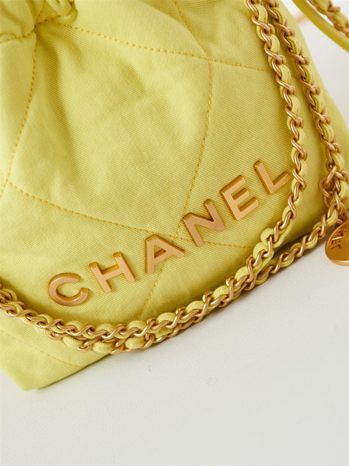 Chanel 22 MINI HANDBAG Canvas & Gold-Tone Metal Yellow AS3980 High