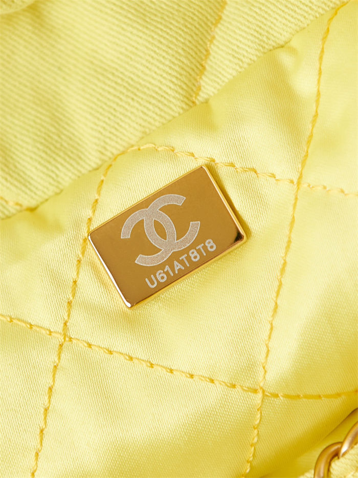 Chanel 22 MINI HANDBAG Canvas & Gold-Tone Metal Yellow AS3980 High